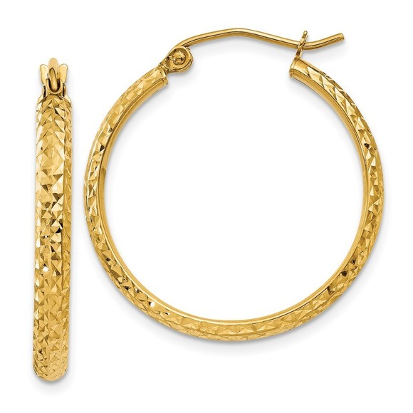 14k Yellow Gold Diamond-cut 2.8x25mm Hollow Hoop Earrings 25 L x 2.8 mm W
